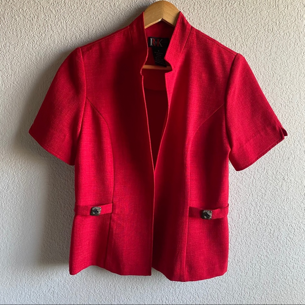 R&K Bright Red Short-Sleeve Blazer Jacket